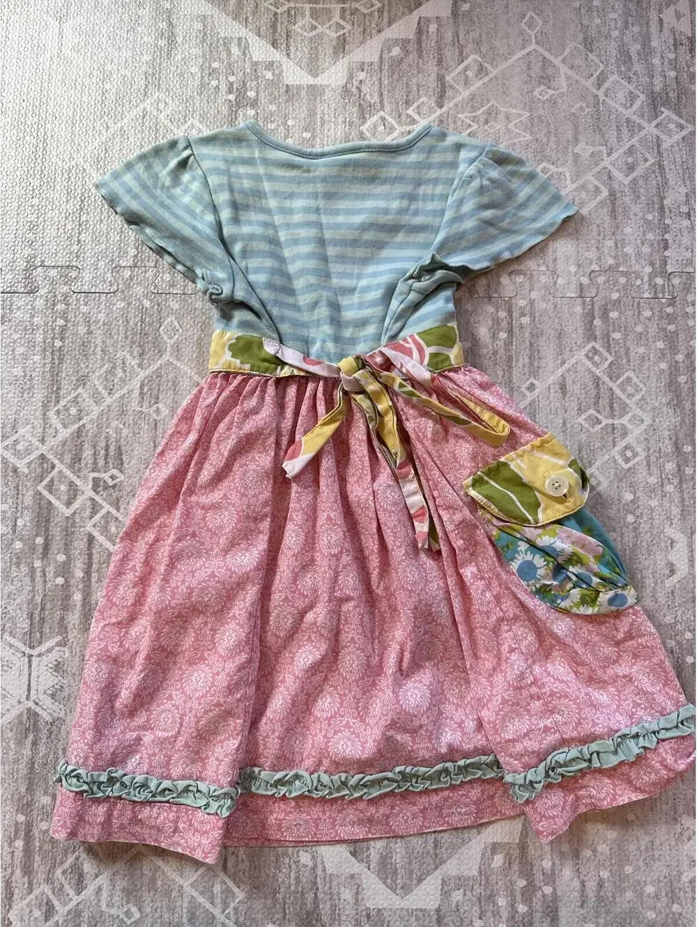 Matilda Jane Girls Dress Size 4 Pink Blue Striped Floral